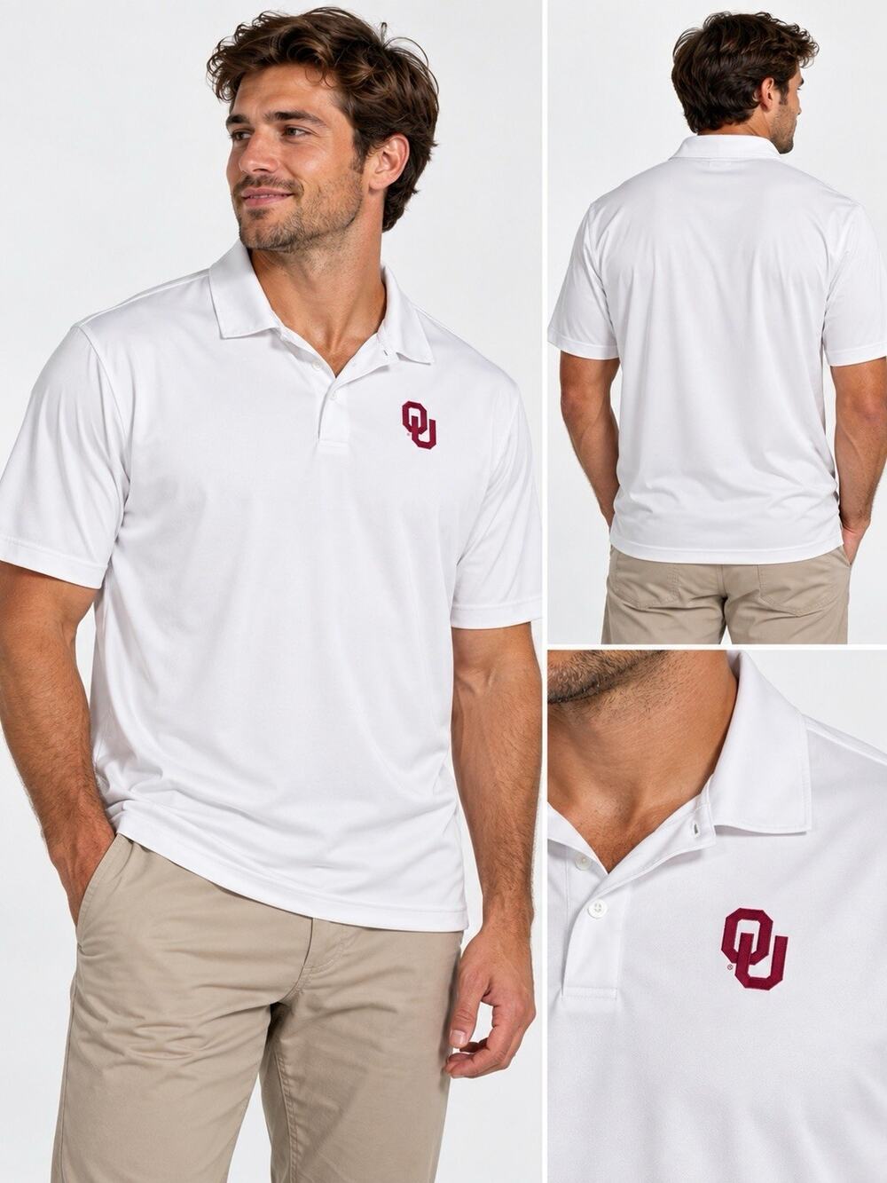Antigua Oklahoma Sooners OU Men’s XL White Performance Golf Polo Shirt NCAA
